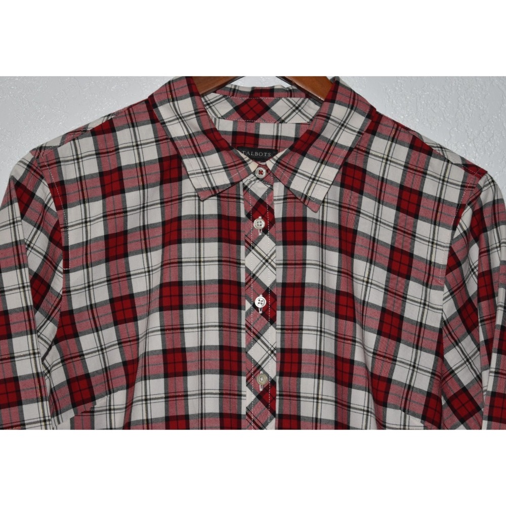 Talbots Large‎ Plaid Shirt Red Gold Shimmer Long Sleeve Button Front Blouse